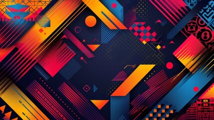 Abstract tribal lattice, vibrant tones, flat design, interconnected shapes