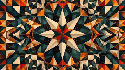 Abstract tribal grid and star pattern, muted colors, flat design, interwoven shapes