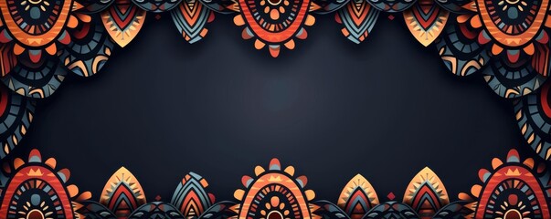 Abstract tribal chain pattern, earthy tones, flat design, interlinked forms
