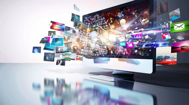 Futuristic computing where vibrant images and connectivity leap from a digital display.