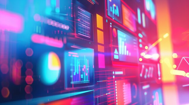 Interactive dashboard with digital graphs and charts for efficient technology and data management.