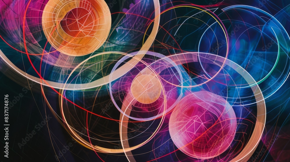 Poster representation of biorhythms in the form of pie charts, where each circle represents a certain aspec