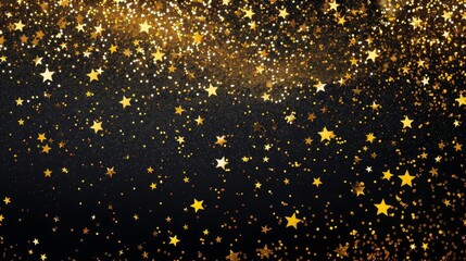 sparkling gold star dust confetti bokeh on black background abstract glittering texture illustration