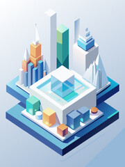 Isometric Smart City Concept Illustration with Skyscrapers and Technology Elements