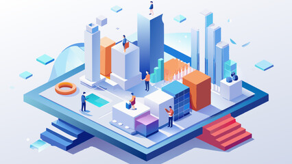 Futuristic Isometric Cityscape with Interactive Urban Planning Concept