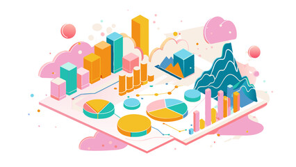 Colorful Isometric Data Analytics and Business Growth Illustration