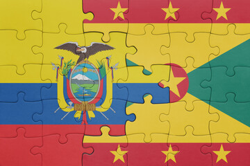 puzzle with the colourful national flag of grenada and flag of ecuador.