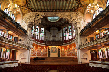 The Palace of Catalan Music, the interior of the concert hall. Barcelona, Catalonia, Spain