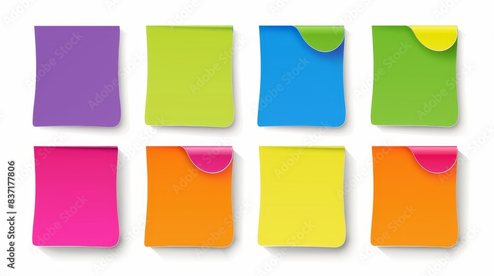 Poster collection of colorful sticky notes arranged in two rows against a white background