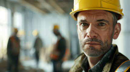 Construction worker with helmet