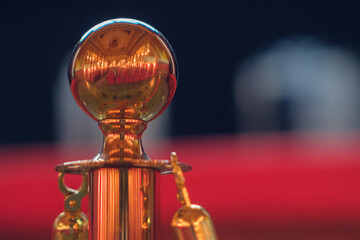 Close-up of a red velvet rope on the blurred background