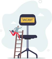 ambitious businessman worker climbing the ladder to management office chair with vacant sign.flat vector illustration.