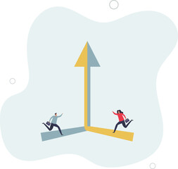 businessman and woman running to join direction together to succeed target.flat vector illustration.