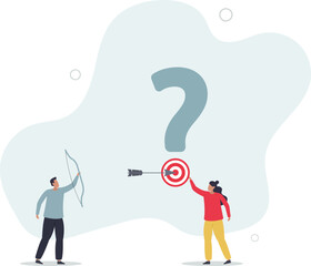 curios businessman asking good question with target for other to shoot answer.flat vector illustration.
