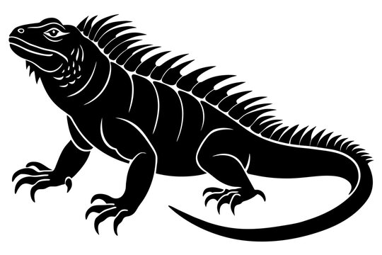 black iguana silhouette, side view, reptile clip art preview