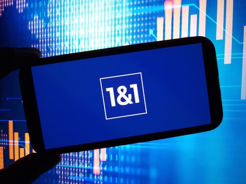 Konskie, Poland - May 30, 2024: 1&1 company logo displayed on mobile phone