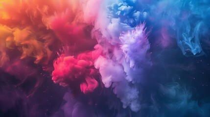 Fototapeta premium Vibrant abstract clouds of colorful smoke blending seamlessly in a gradient, creating a dynamic and visually captivating background filled with motion and texture.
