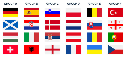 Flags of the teams participating in the football championship 2024