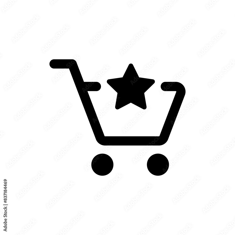 Poster add to shopping cart icon, shop basket symbol with favorite star icon symbol . line outline. web vec