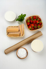Strawberry tiramisu cake set. Cooking at home.