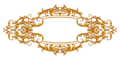 Golden decorative frame in Baroque style, intricate vector design