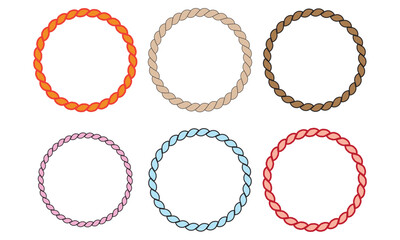 Round rope curve symbol set. Different thickness circular ropes set for decoration. Vector isolated on transparent background.