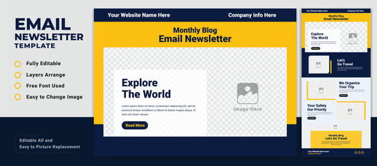 Travel Email Newsletter Marketing Template Design Layout