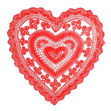Romantic lace heart doily, perfect for valentine's crafts, isolated on a transparent background