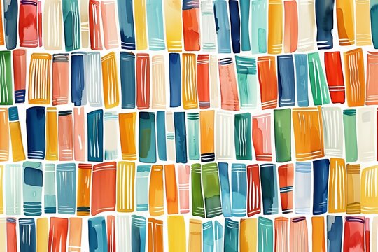 Colorful bookshelf seamless pattern on white background for back to school or library theme