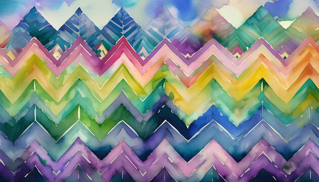 wundersch&ouml;nes abstraktes Zick Zack Muster aquarell Farben als Banner oder Hintergrund - ki generiert