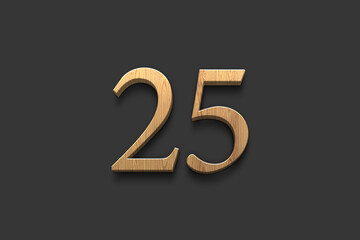 3D wooden logo of number 25 on dark grey background.