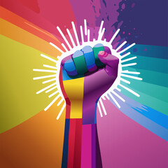 LGBT. 2024. LGTB. Lgbt flag, gay, lesbian, lgbtq flag. Gay pride symbol. Lgbt fist in rainbow colors on background of firework on night sky. Lgbt hand. Symbol of mutual support. Heart rainbow.