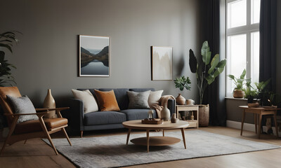 Interior designer relaxing on a comfortable sofa in a modern living room enjoying the view of plants