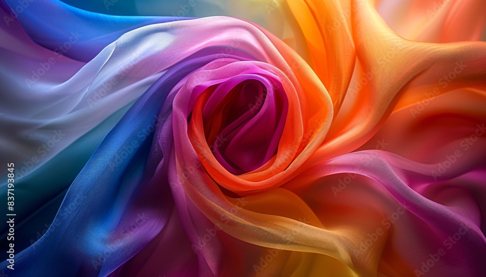 Poster vibrant swirl of colorful fabric textures in abstract artistic composition with soft gradient lighti