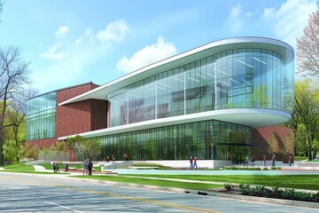 Naklejka premium Artists Rendering of Exterior of Modern Office Building