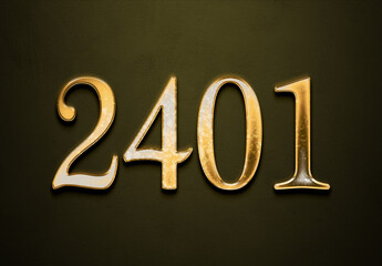 Old gold effect of 2401 number with 3D glossy style Mockup.	