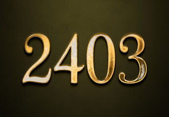 Old gold effect of 2403 number with 3D glossy style Mockup.	