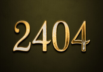 Old gold effect of 2404 number with 3D glossy style Mockup.	