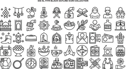 a set of eid mubarak icons in outline style