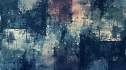 Obraz premium Abstract Modern Art Painting with Blue and Brown Tones, Textured Brush Strokes, and Geometric Patterns, Perfect for Contemporary Home Decor and Interior Design