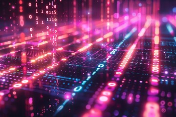Naklejka premium Digital Binary Technology Background created with Generative AI