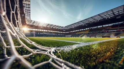 Close up of soccer goal net in the stadium