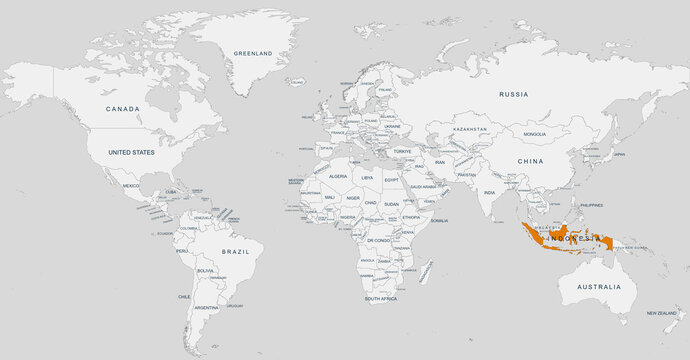 Fototapeta indonesia map.Geographical map of indonesia with world map highlighted.