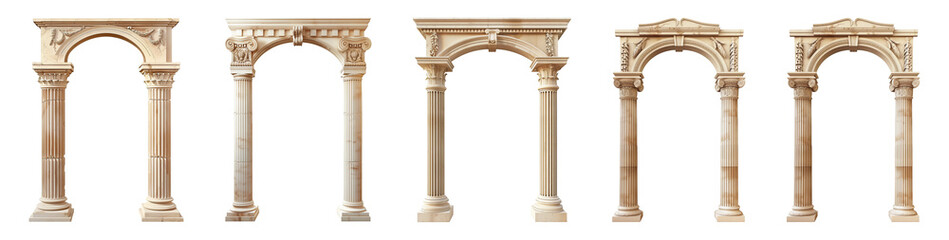 Fototapeta premium Set of classic column arches isolated on transparent background