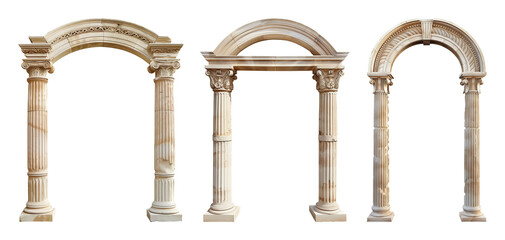 Set of classical column arches isolated on transparent background