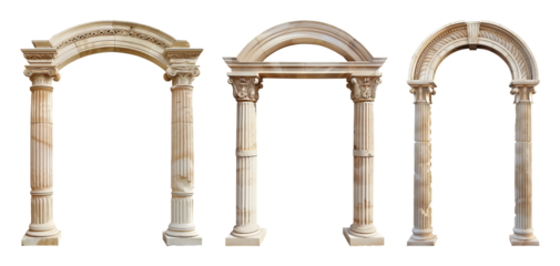 Set of classical column arches isolated on transparent background