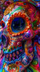 Colorful ceramic skull display at cultural festival