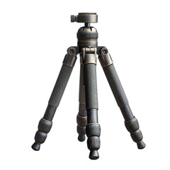 A black and gold tripod stands on a White background. The tripod has a ball head and three legs.