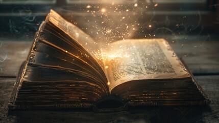 Obraz premium An open book with a light coming out.