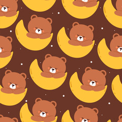 seamless pattern cartoon bear on the moon. cute animal wallpaper illustration for gift wrap paper
